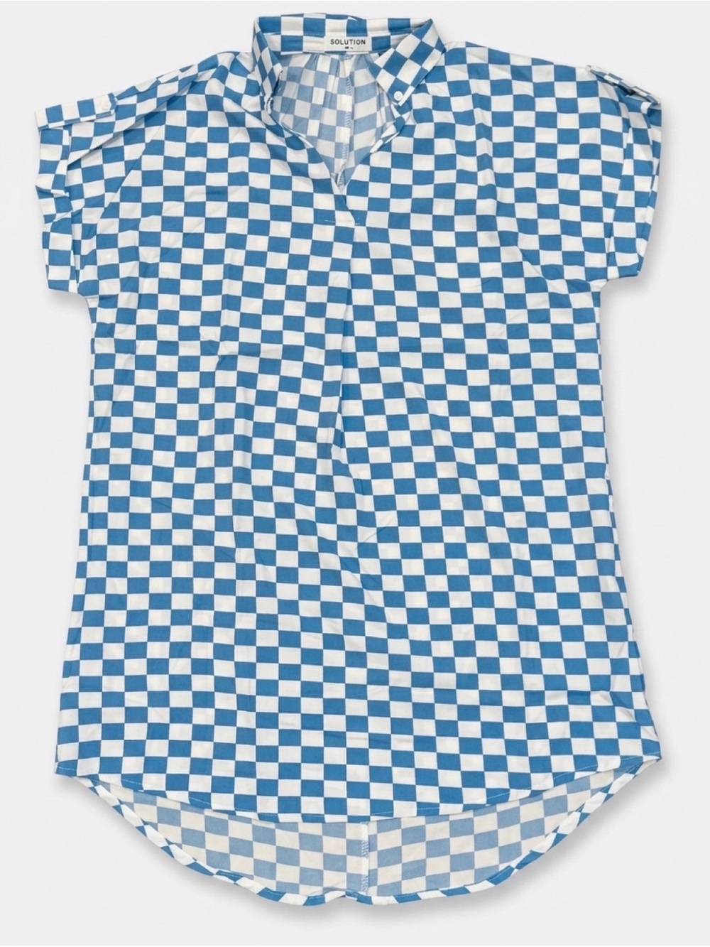 Women's Blue Checker High Low Mini Dress
Size Mediun